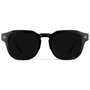 Polarized Triple Black Square Sunglasses, Thick Retro Frame
